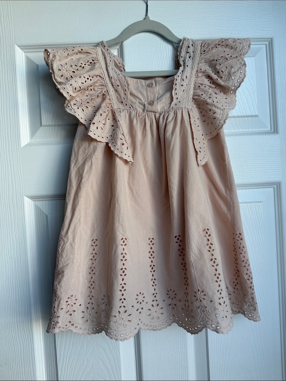 Zara Pink Eyelet Flutter-Sleeve Dress